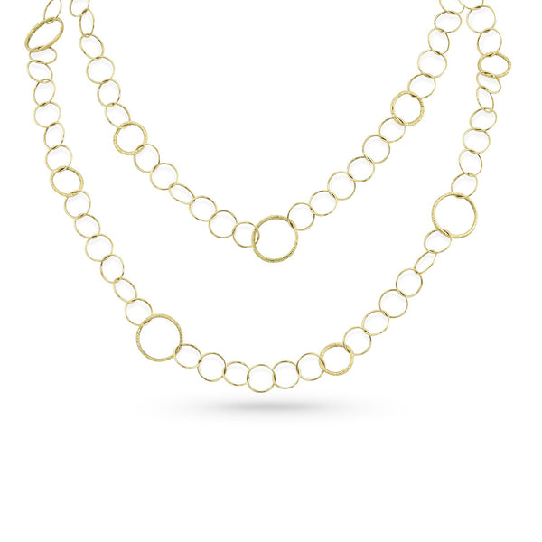 Dominique Cohen modern ethereal  delicate rounds and textured rounds chain necklace, 42 inch version, in 18k yellow gold <span class='visuallyhidden'>Call, text 323-404-2959 for shopping help.</span>